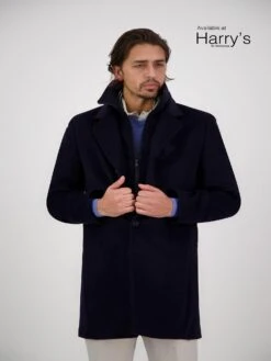 JARED REMOVABLE COLLAR COAT 10 JARED REMOVABLE COLLAR COAT -Harrys 3 JARED OC3 NAVY CLOSE UP