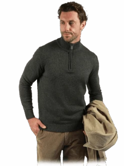 JHK61 1/4 Zip Olive Marle CottonBlend